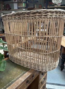 Monsieur Fluffy.  Antique French wicker basket