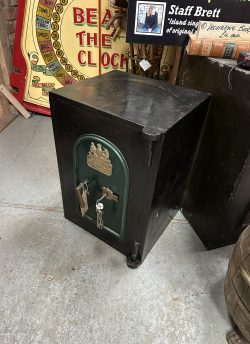 Old, large, heavy, green and black safe