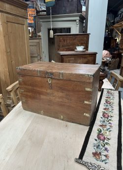 Brass bound Victorian hard wood campaign chest